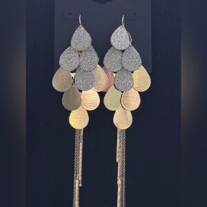 Gold and Silver Chandelier Tassel Dangle Earrings 7 inch